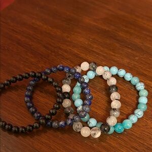 Elegant gemstone beaded Bracelet Set - Black, Blue, Turquoise